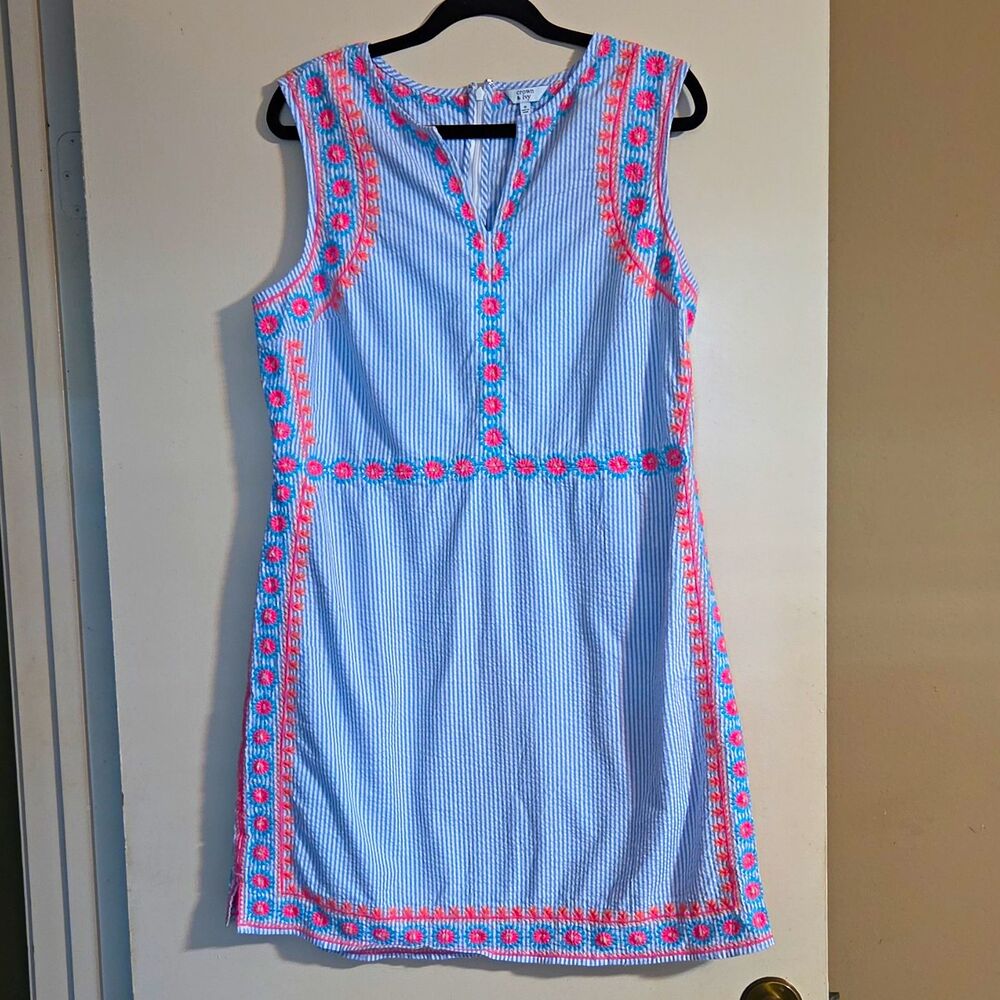 Crown & Ivy Striped Embroidered Sleeveless V-Neck Shift Woven Dress 16